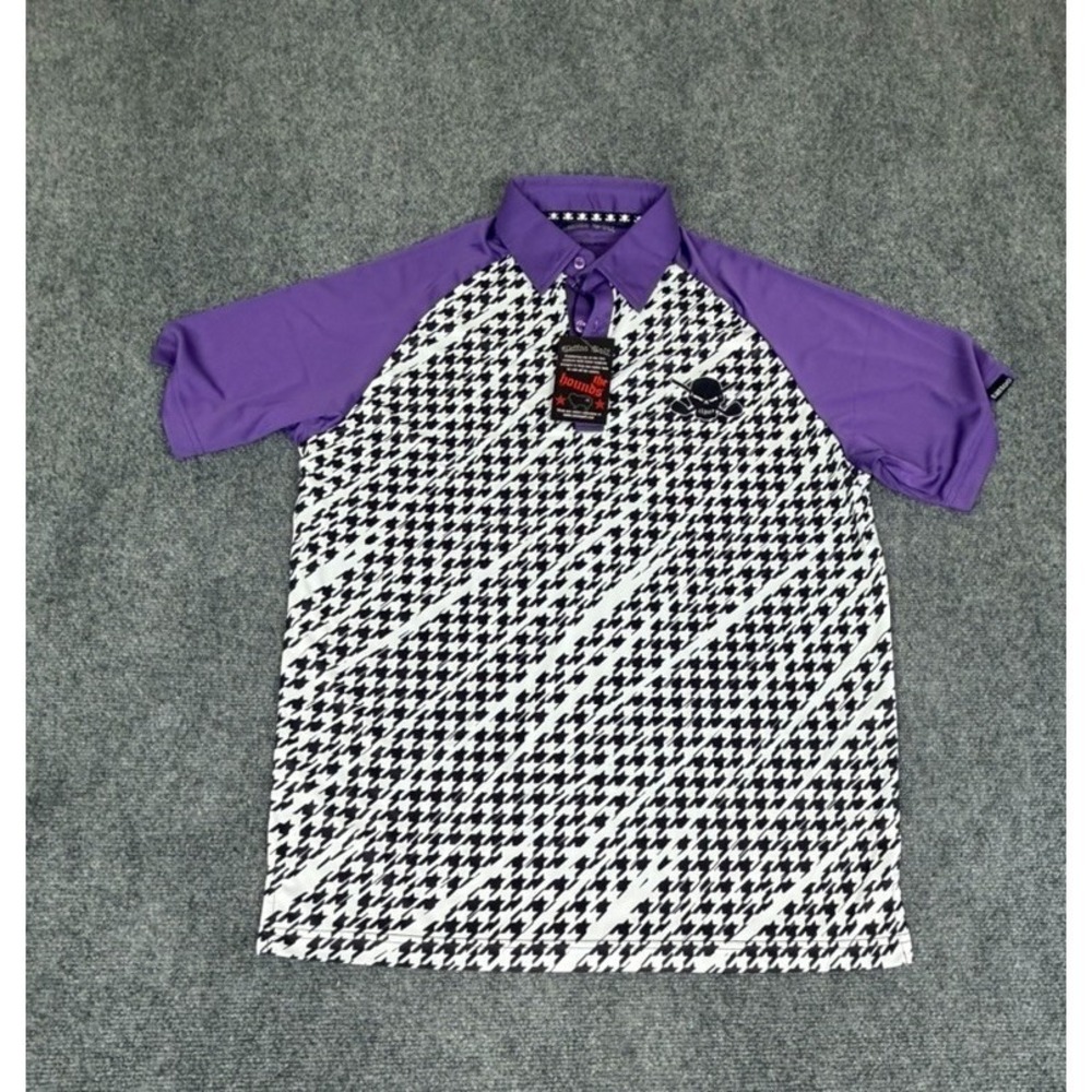 NWT Tattoo Golf Polo Shirt Men's  Purple Black & White Skull Graphic Size M